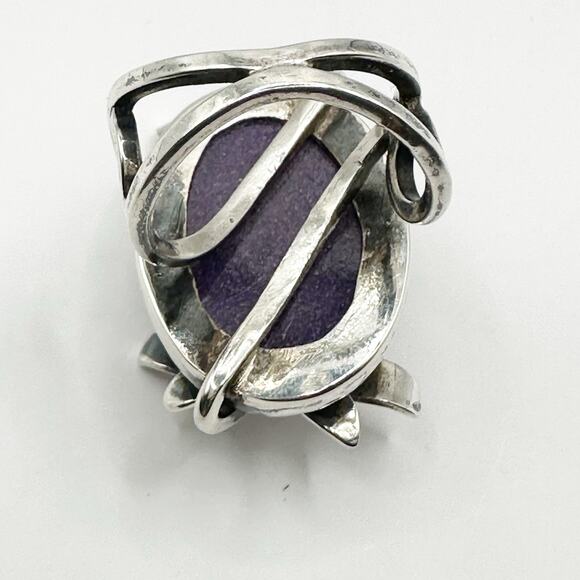 Artisan Dragonfly Ring Purple Stone 925 Marked Silver Unique Bohemian Size 6 1/4 - Picture 5 of 15